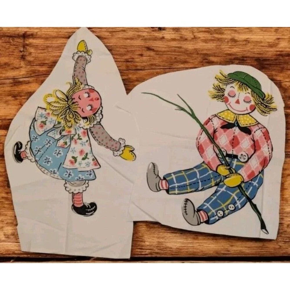 Vintage 1940s Raggedy Ann + Andy Fabric Appliques 14.25